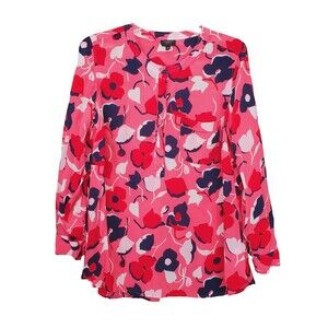 Talbots Woman Petites Washable Silk Henley Neck Floral Print Tunic Size 1XP